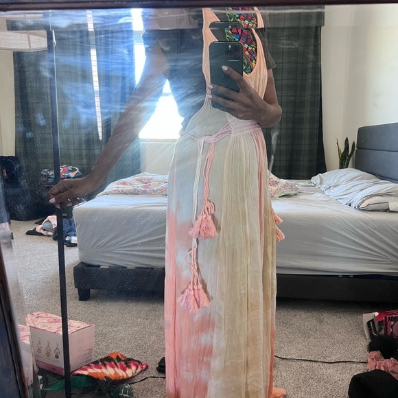 Liquorish Tassel Pastel Maxi Dress Peach Blush Backless Women's Small/Medium - Picture 9 of 10